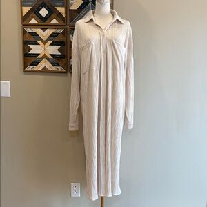 ALO Yoga Ivory Micro Plisse Shirt Dress Long Cardigan Swim Coverup size Medium